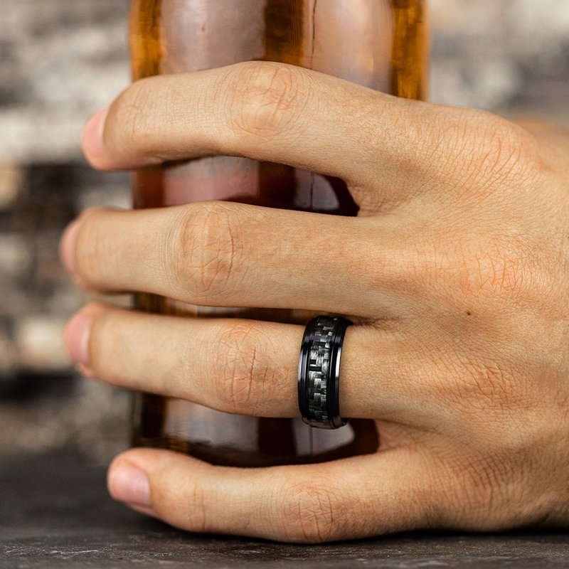 9mm Black Titanium Carbon Fiber Inlay Wedding Band (9039386280166)