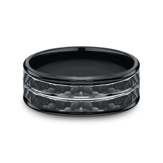 8mm Black Cobalt Hammered Finish Center Groove Wedding Band (9039386476774)