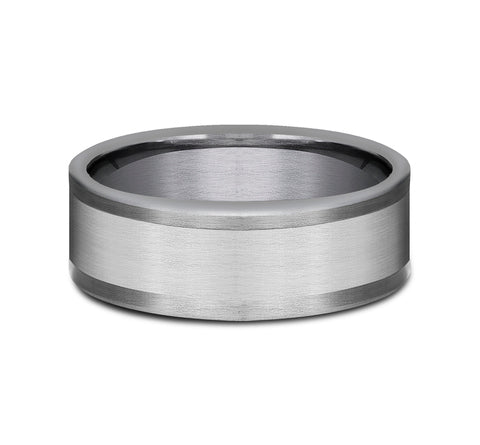 8mm Grey Tantalum and 14K White Gold Satin Finish Wedding Band (9039387558118)