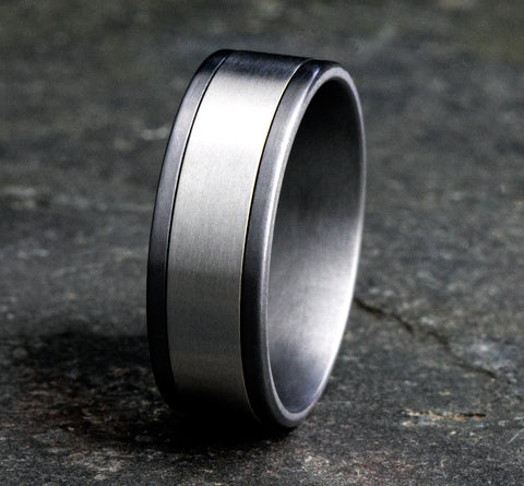 8mm Grey Tantalum and 14K White Gold Satin Finish Wedding Band (9039387558118)