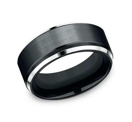9mm Black Cobalt Satin Finish Drop Beveled Edge Wedding Band (9039386181862)